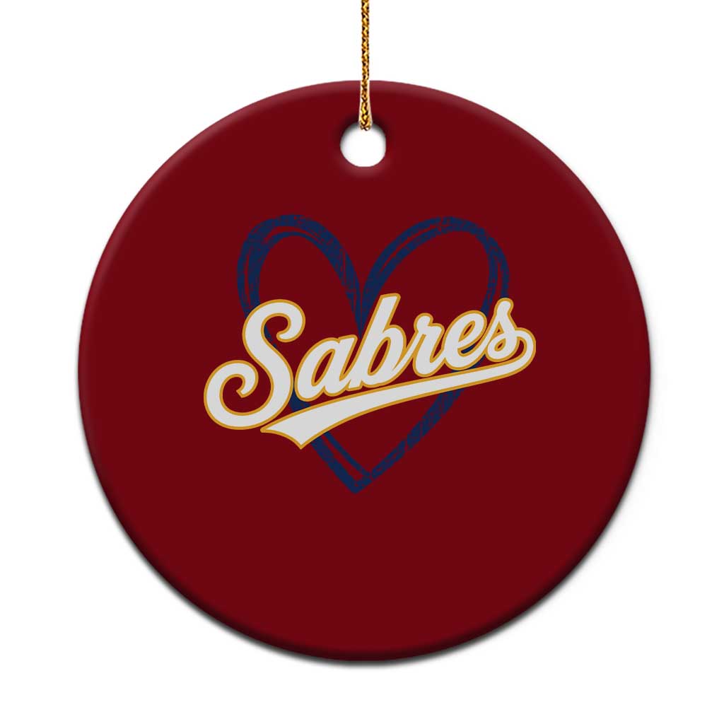 Vintage 70s Sabres Name Heart Script Style Ceramic Ornament Retro Distressed Tailgate Spirit Sports Fan