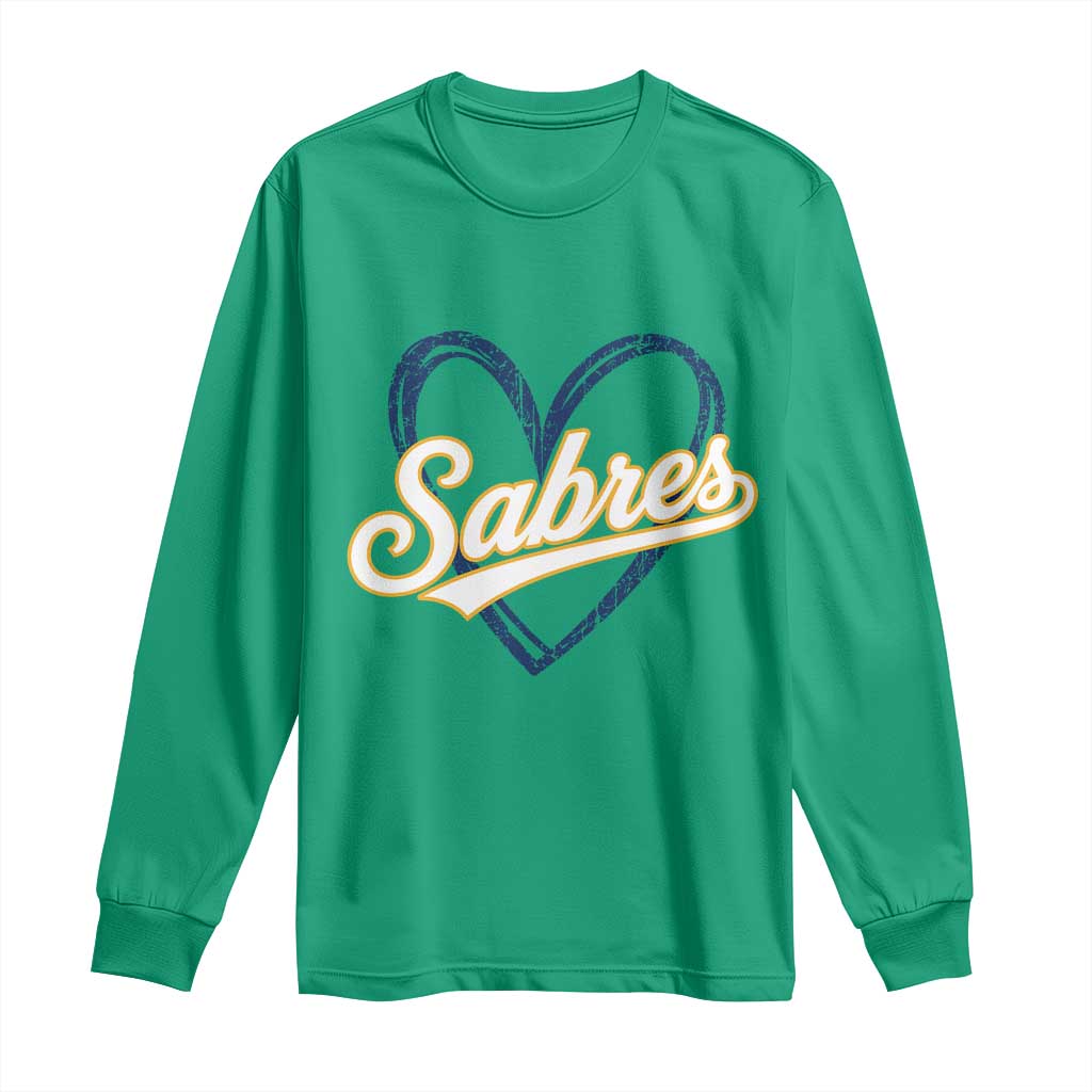 Vintage 70s Sabres Name Heart Script Style Long Sleeve Shirt Retro Distressed Tailgate Spirit Sports Fan
