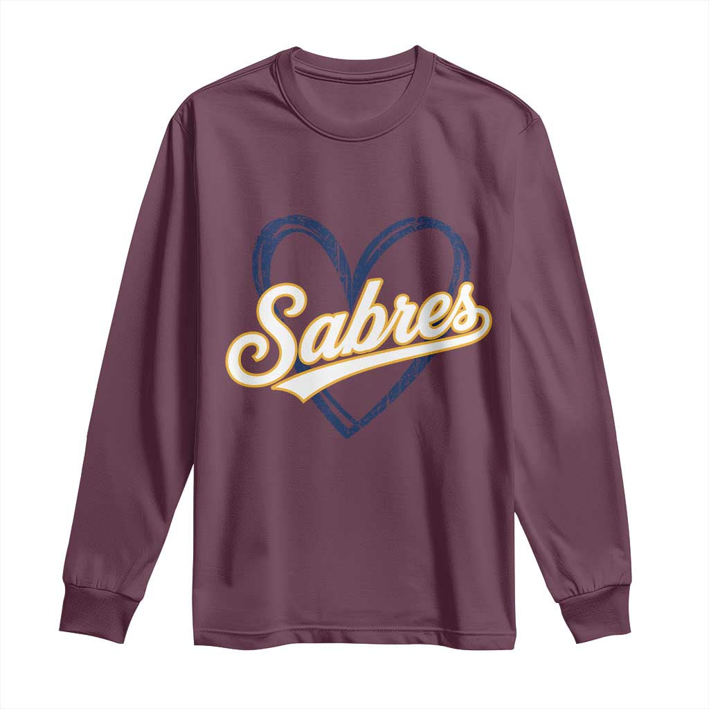 Vintage 70s Sabres Name Heart Script Style Long Sleeve Shirt Retro Distressed Tailgate Spirit Sports Fan