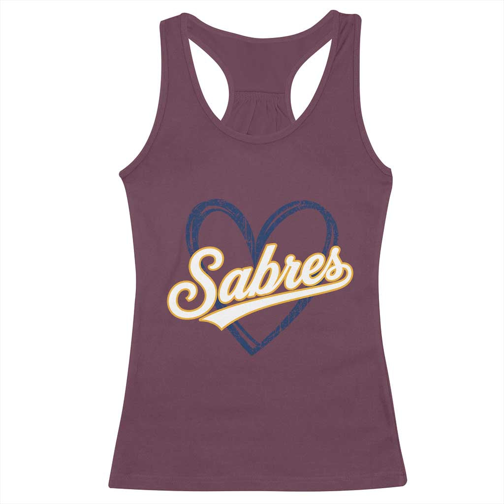 Vintage 70s Sabres Name Heart Script Style Racerback Tank Top Retro Distressed Tailgate Spirit Sports Fan