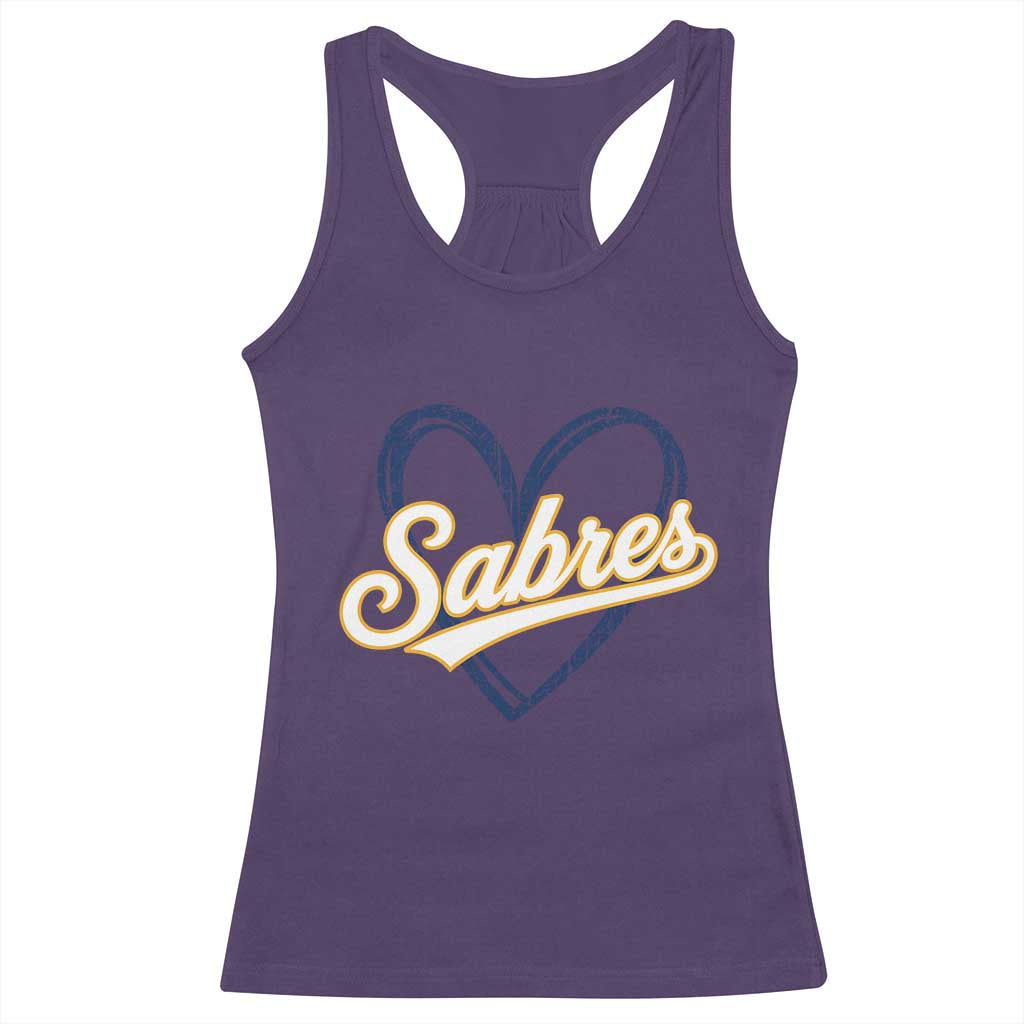Vintage 70s Sabres Name Heart Script Style Racerback Tank Top Retro Distressed Tailgate Spirit Sports Fan