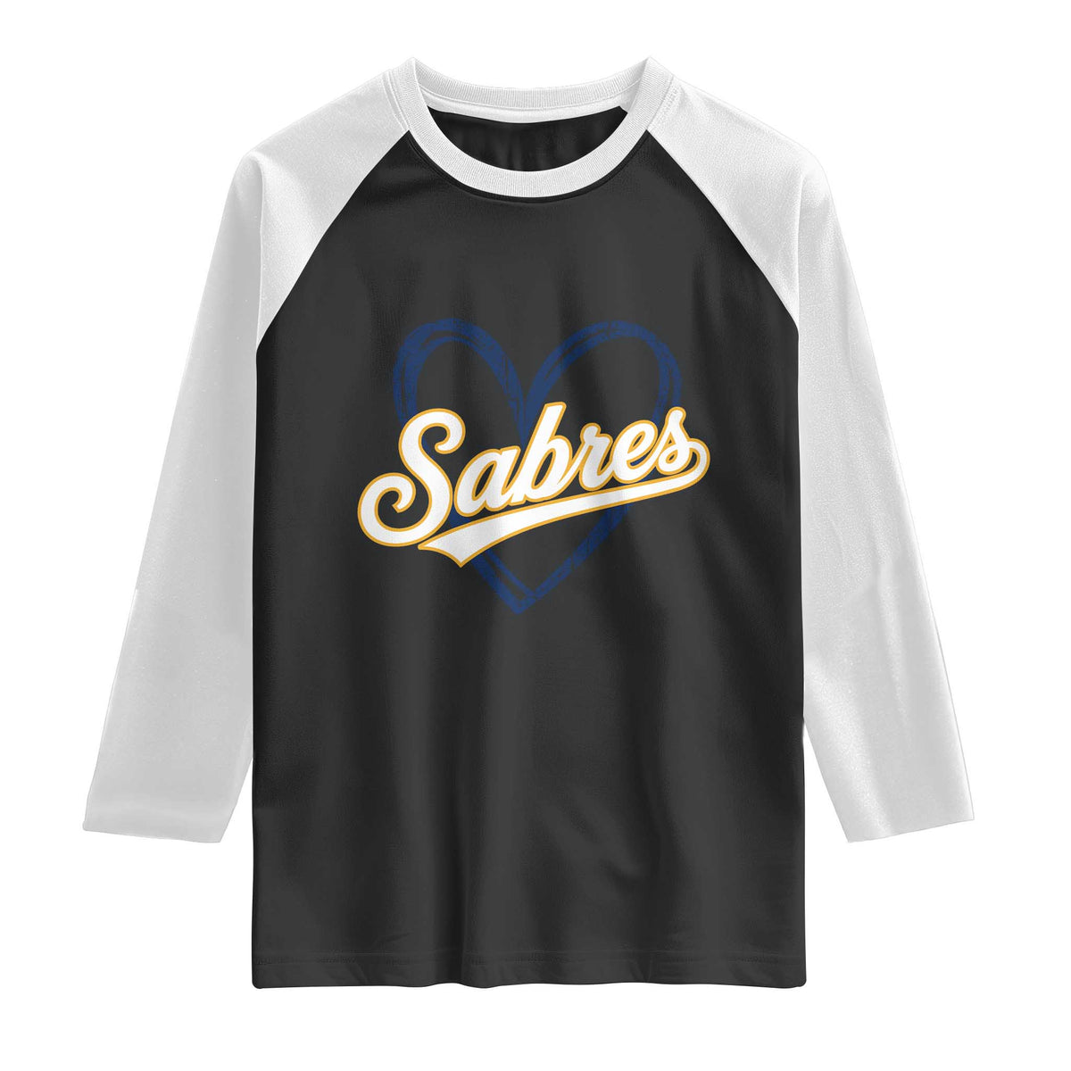 Vintage 70s Sabres Name Heart Script Style Raglan Shirt Retro Distressed Tailgate Spirit Sports Fan