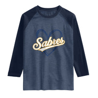 Vintage 70s Sabres Name Heart Script Style Raglan Shirt Retro Distressed Tailgate Spirit Sports Fan