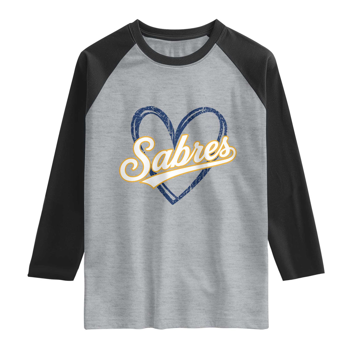 Vintage 70s Sabres Name Heart Script Style Raglan Shirt Retro Distressed Tailgate Spirit Sports Fan