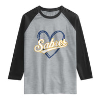 Vintage 70s Sabres Name Heart Script Style Raglan Shirt Retro Distressed Tailgate Spirit Sports Fan