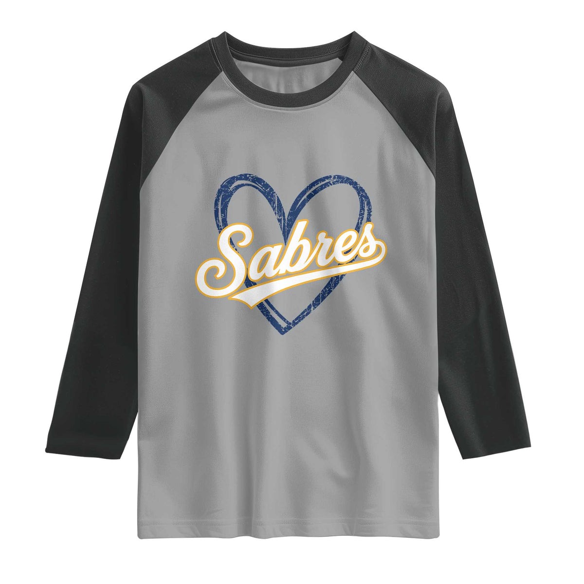 Vintage 70s Sabres Name Heart Script Style Raglan Shirt Retro Distressed Tailgate Spirit Sports Fan
