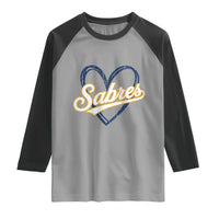 Vintage 70s Sabres Name Heart Script Style Raglan Shirt Retro Distressed Tailgate Spirit Sports Fan