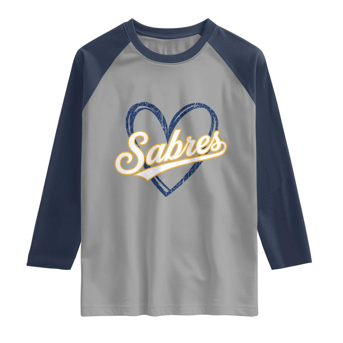 Vintage 70s Sabres Name Heart Script Style Raglan Shirt Retro Distressed Tailgate Spirit Sports Fan