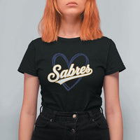 Vintage 70s Sabres Name Heart Script Style T Shirt For Women Retro Distressed Tailgate Spirit Sports Fan