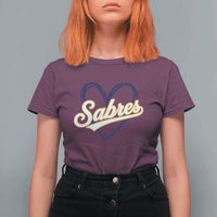 Vintage 70s Sabres Name Heart Script Style T Shirt For Women Retro Distressed Tailgate Spirit Sports Fan