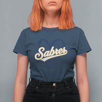 Vintage 70s Sabres Name Heart Script Style T Shirt For Women Retro Distressed Tailgate Spirit Sports Fan
