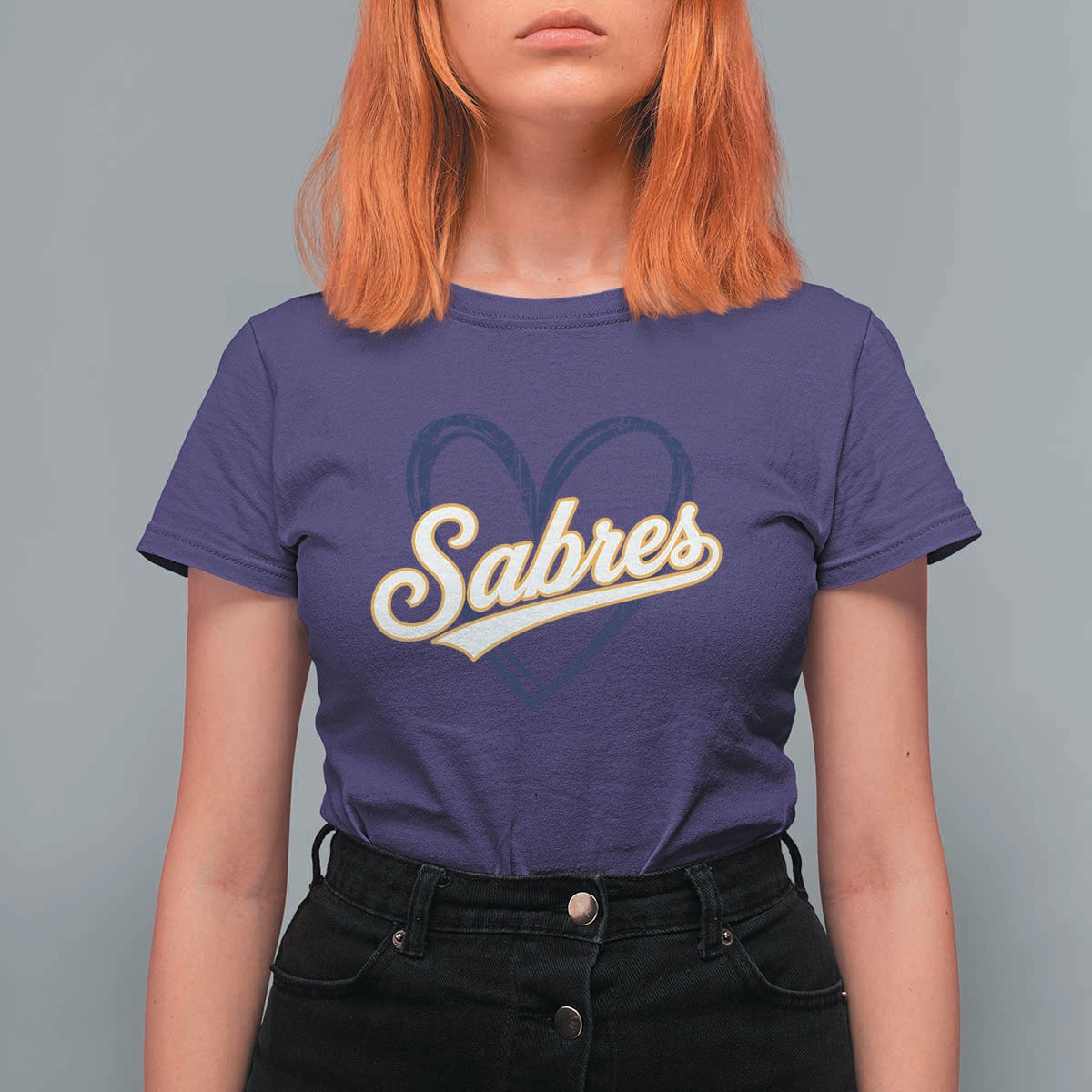 Vintage 70s Sabres Name Heart Script Style T Shirt For Women Retro Distressed Tailgate Spirit Sports Fan