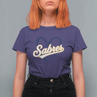 Vintage 70s Sabres Name Heart Script Style T Shirt For Women Retro Distressed Tailgate Spirit Sports Fan