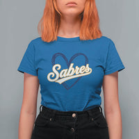 Vintage 70s Sabres Name Heart Script Style T Shirt For Women Retro Distressed Tailgate Spirit Sports Fan