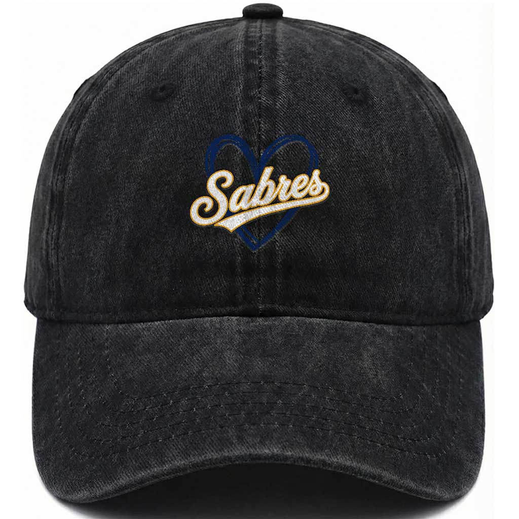 Vintage 70s Sabres Name Heart Script Style Washed Cotton Baseball Cap Retro Distressed Tailgate Spirit Sports Fan
