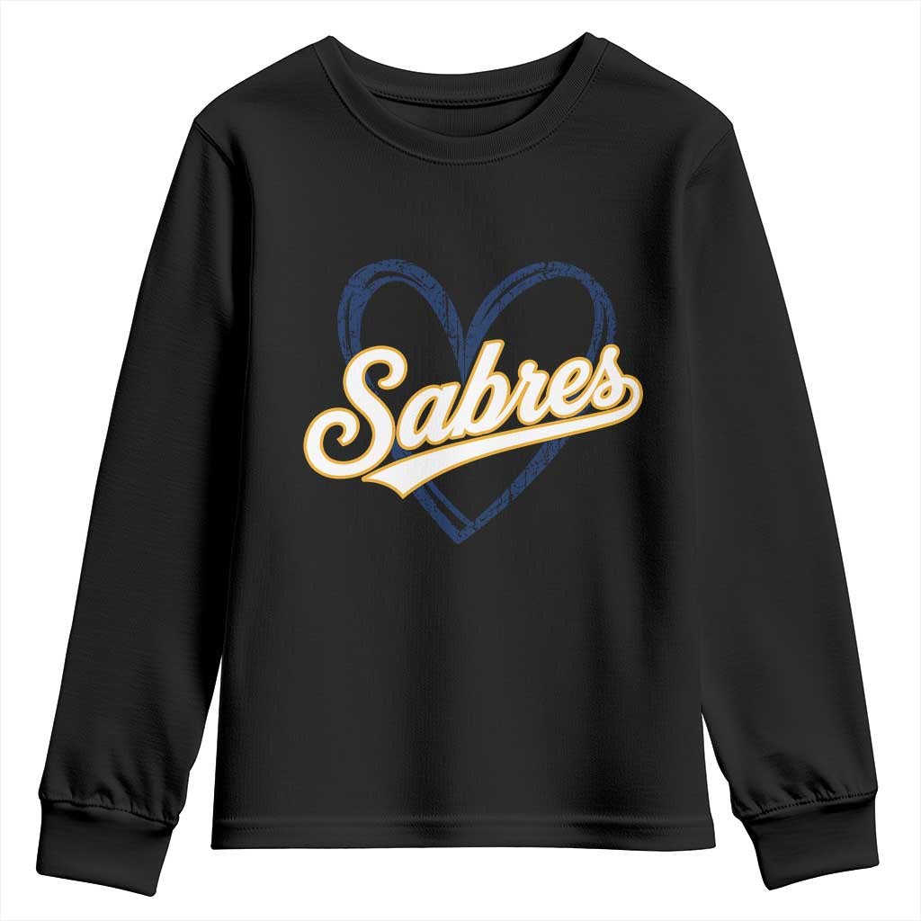 Vintage 70s Sabres Name Heart Script Style Youth Sweatshirt Retro Distressed Tailgate Spirit Sports Fan