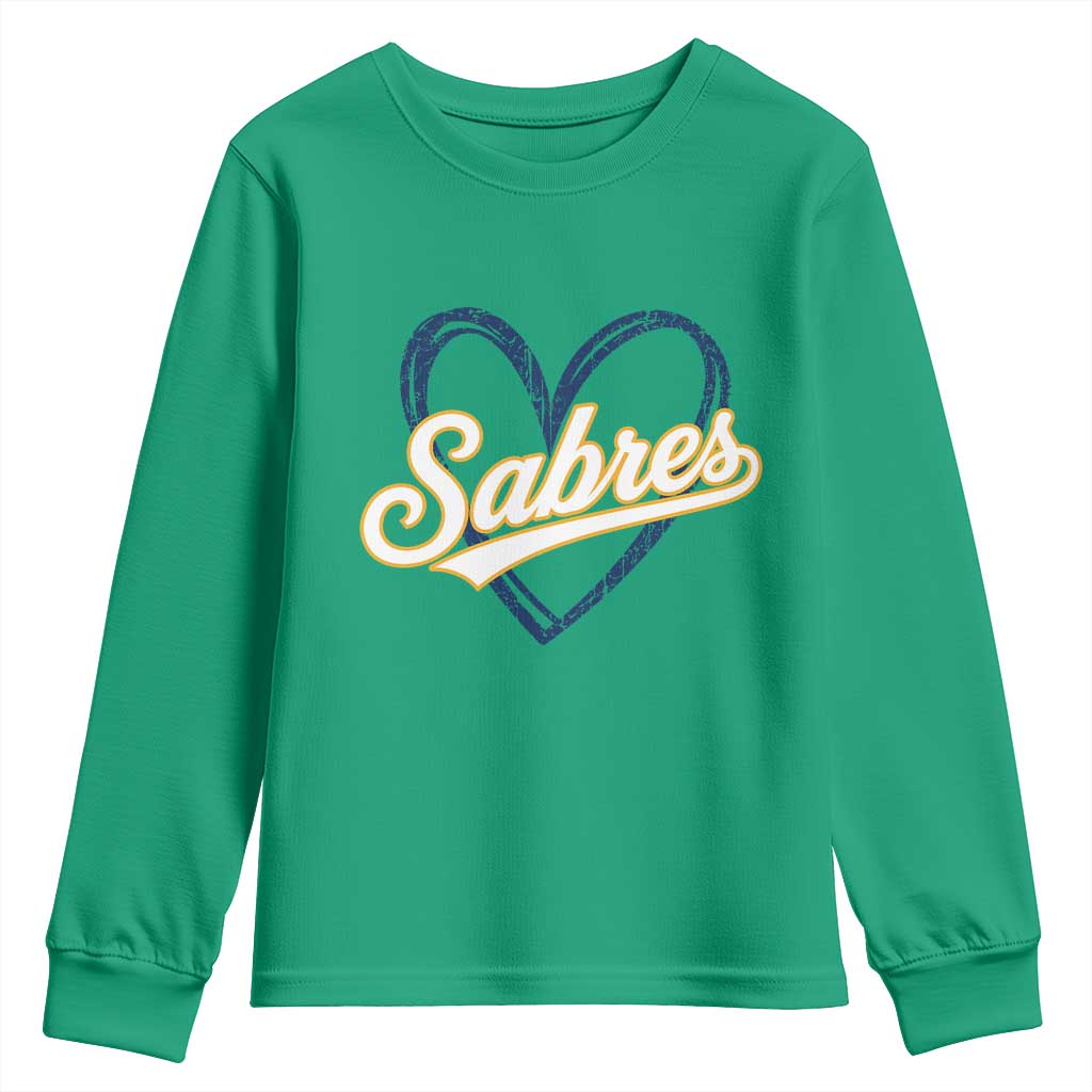 Vintage 70s Sabres Name Heart Script Style Youth Sweatshirt Retro Distressed Tailgate Spirit Sports Fan
