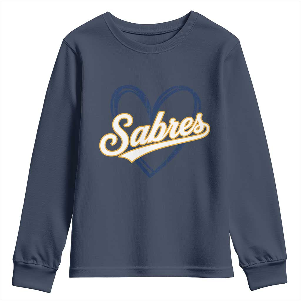 Vintage 70s Sabres Name Heart Script Style Youth Sweatshirt Retro Distressed Tailgate Spirit Sports Fan