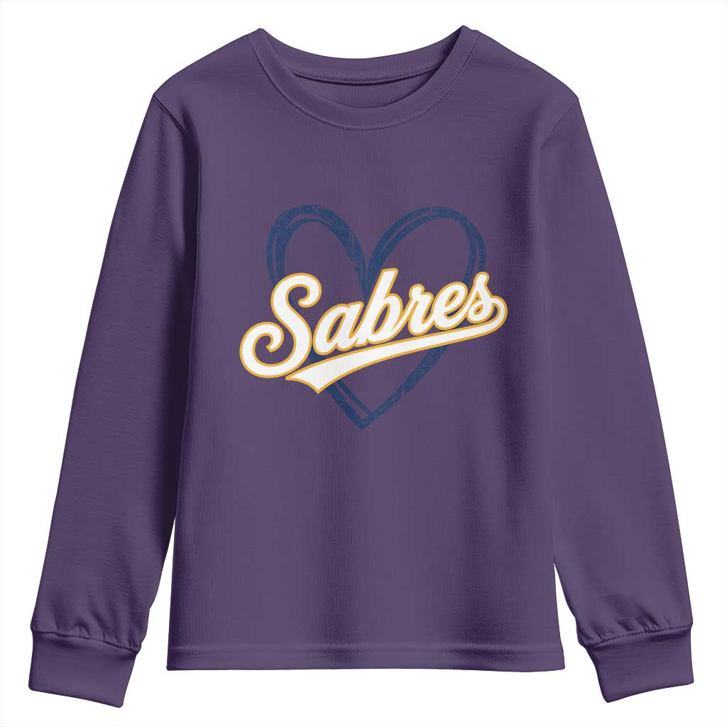 Vintage 70s Sabres Name Heart Script Style Youth Sweatshirt Retro Distressed Tailgate Spirit Sports Fan