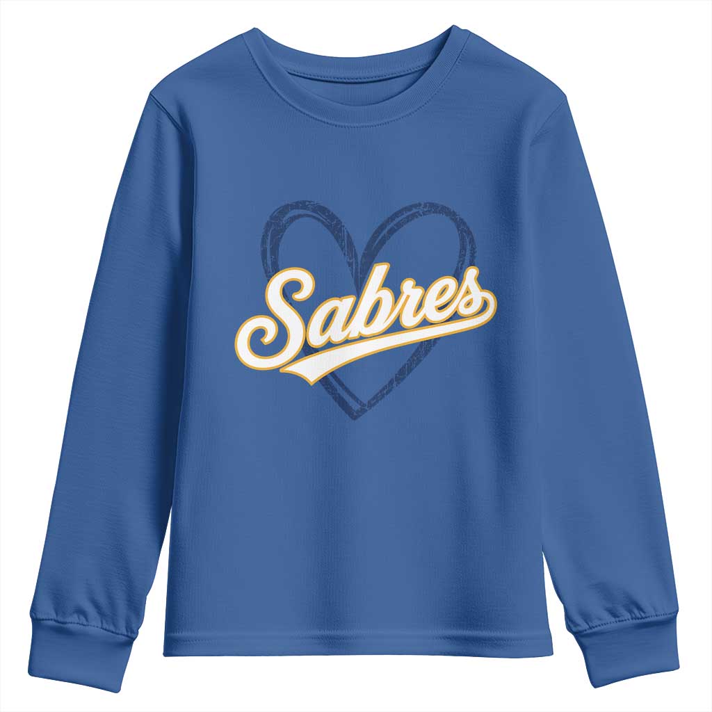 Vintage 70s Sabres Name Heart Script Style Youth Sweatshirt Retro Distressed Tailgate Spirit Sports Fan