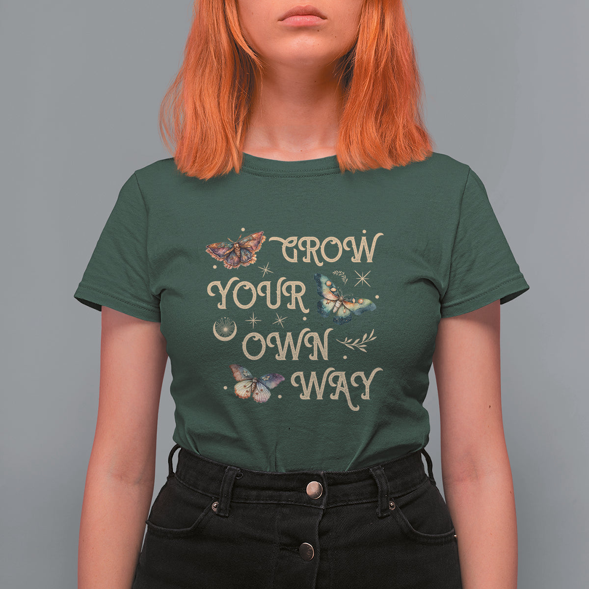 Aesthetic Dark Academia Moth Design Grow Your Own Way Mystical Luna Moth Cecropia Moth Celestial T-Shirt for Women, Moth Sprituality T Shirt For Women - Wonder Print Shop