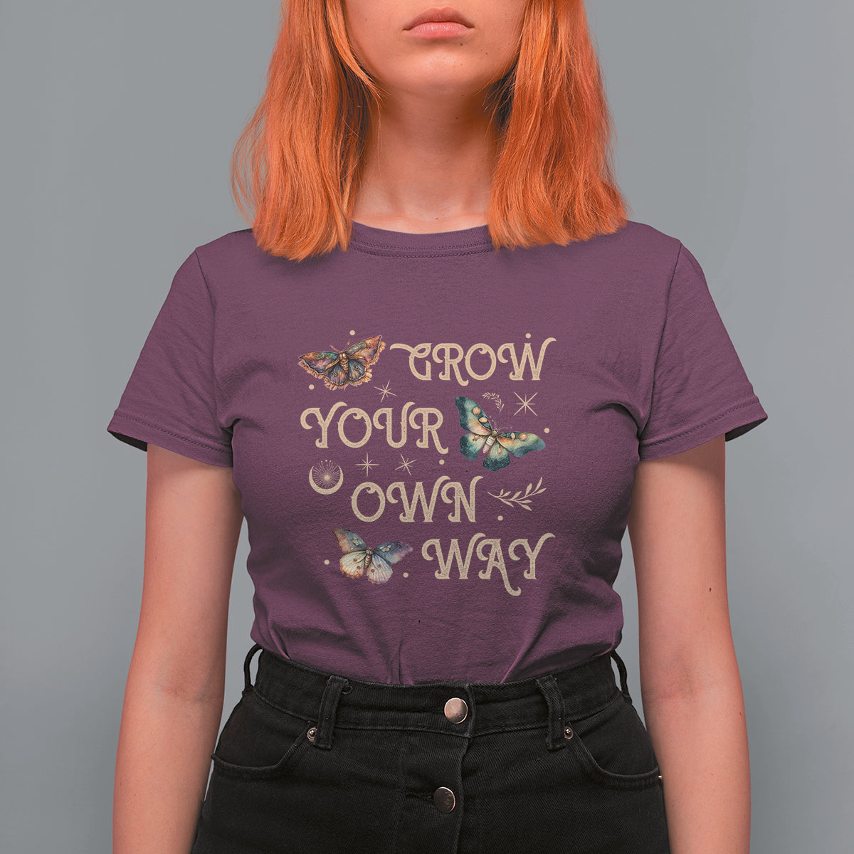 Aesthetic Dark Academia Moth Design Grow Your Own Way Mystical Luna Moth Cecropia Moth Celestial T-Shirt for Women, Moth Sprituality T Shirt For Women - Wonder Print Shop