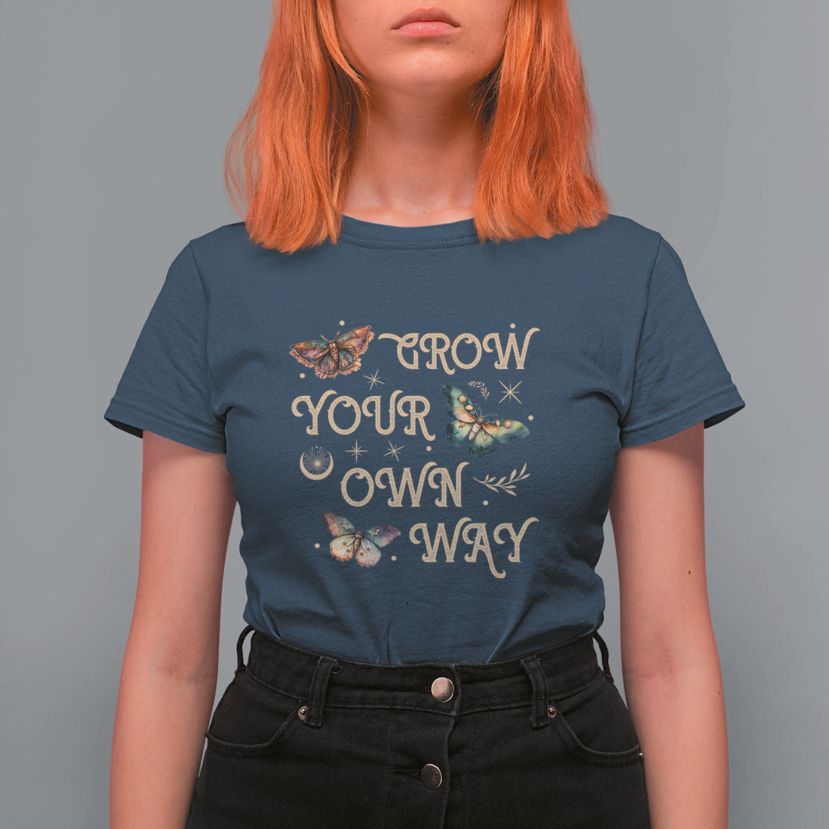 Aesthetic Dark Academia Moth Design Grow Your Own Way Mystical Luna Moth Cecropia Moth Celestial T-Shirt for Women, Moth Sprituality T Shirt For Women - Wonder Print Shop
