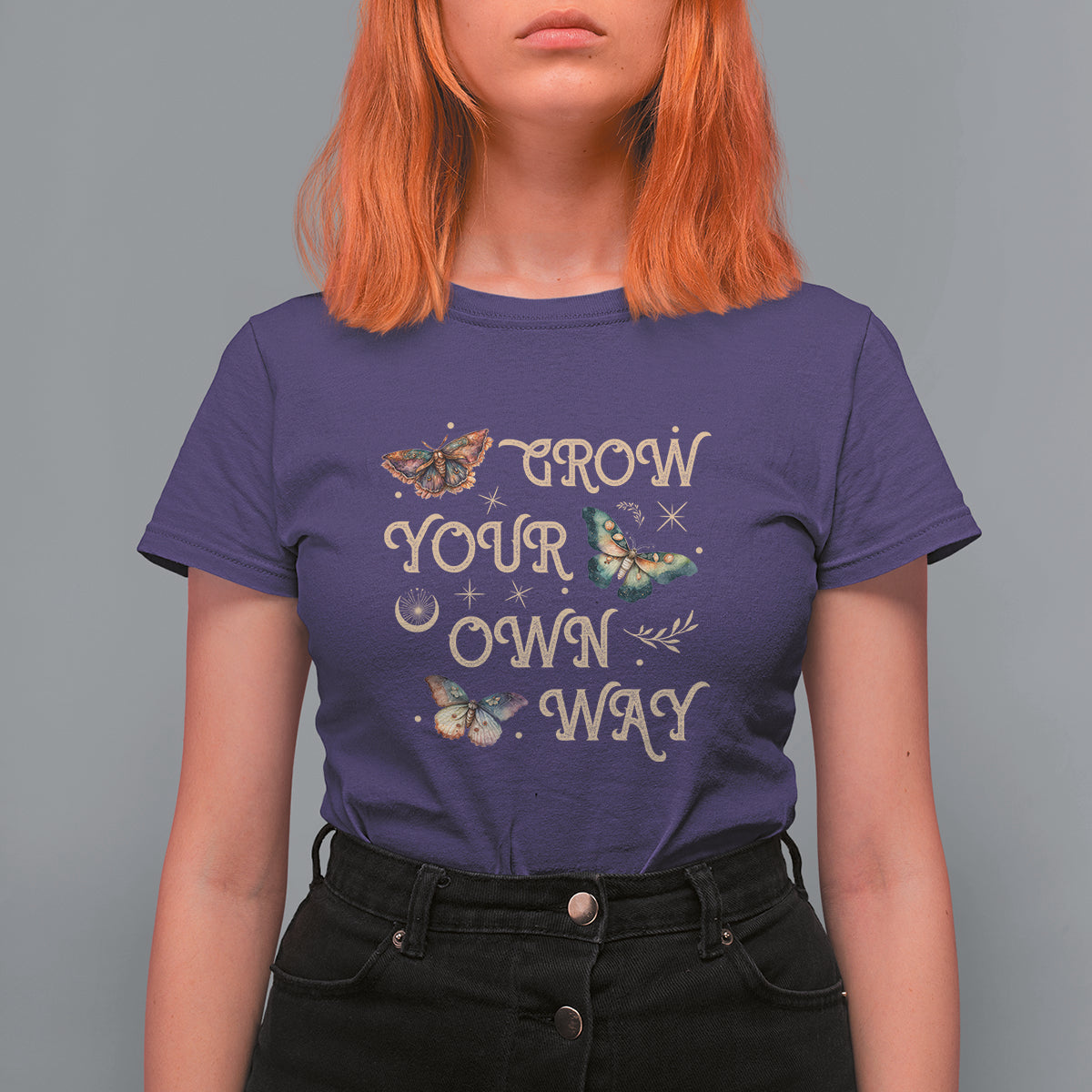 Aesthetic Dark Academia Moth Design Grow Your Own Way Mystical Luna Moth Cecropia Moth Celestial T-Shirt for Women, Moth Sprituality T Shirt For Women - Wonder Print Shop