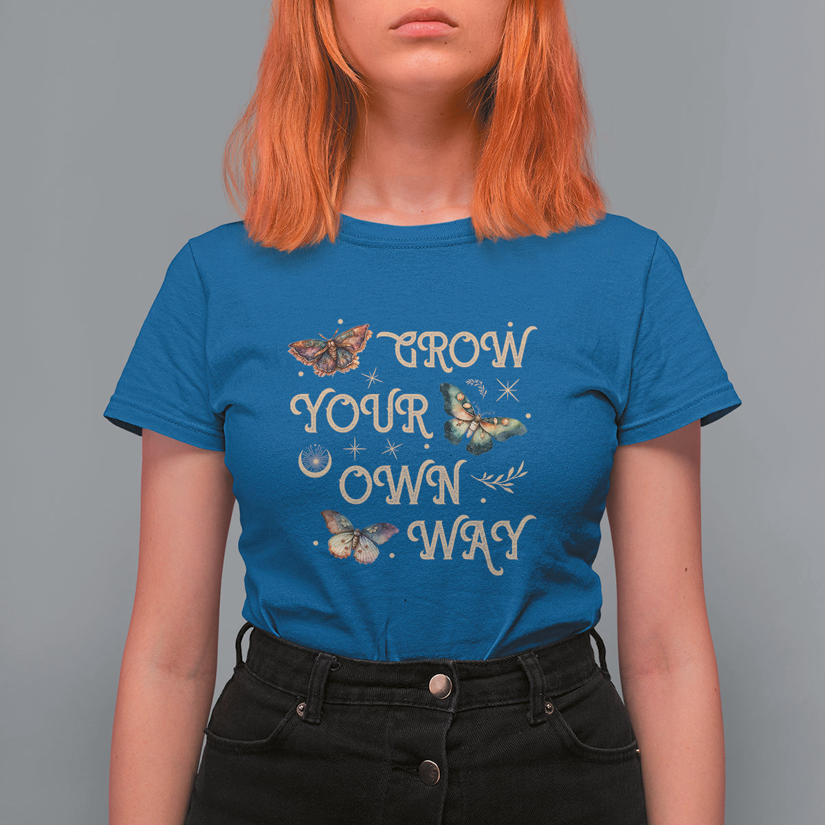 Aesthetic Dark Academia Moth Design Grow Your Own Way Mystical Luna Moth Cecropia Moth Celestial T-Shirt for Women, Moth Sprituality T Shirt For Women - Wonder Print Shop