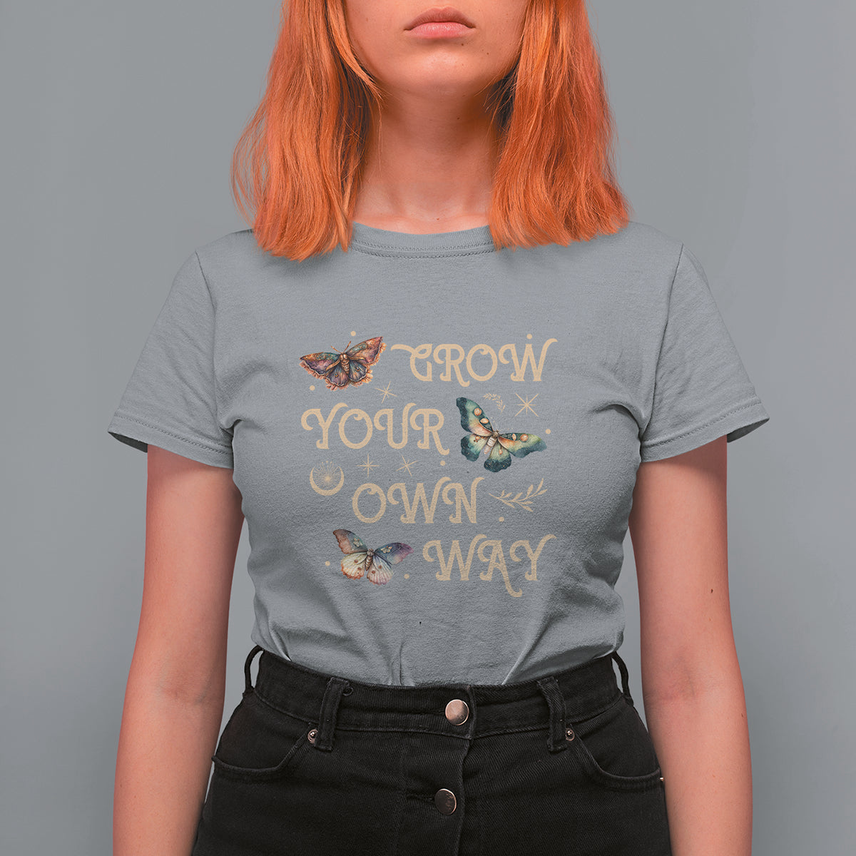 Aesthetic Dark Academia Moth Design Grow Your Own Way Mystical Luna Moth Cecropia Moth Celestial T-Shirt for Women, Moth Sprituality T Shirt For Women - Wonder Print Shop