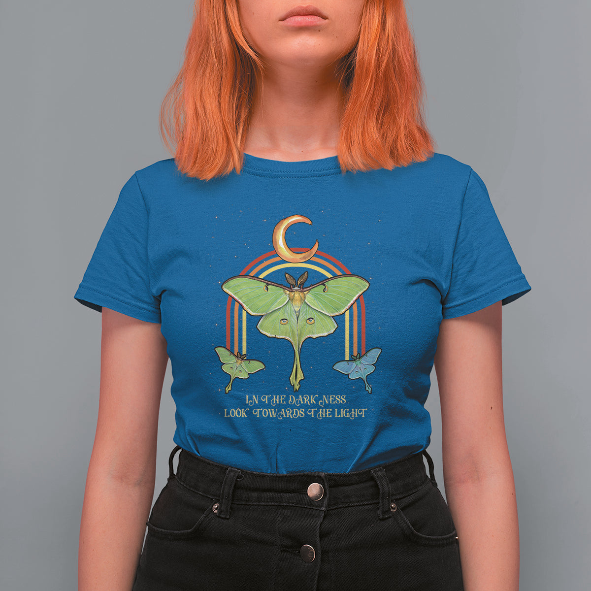 Celestial Occult In The Darkness Look Towards The Light Inspirational Spiritual Luna Moth T-Shirt for Women, Moth Spirituality T Shirt For Women - Wonder Print Shop