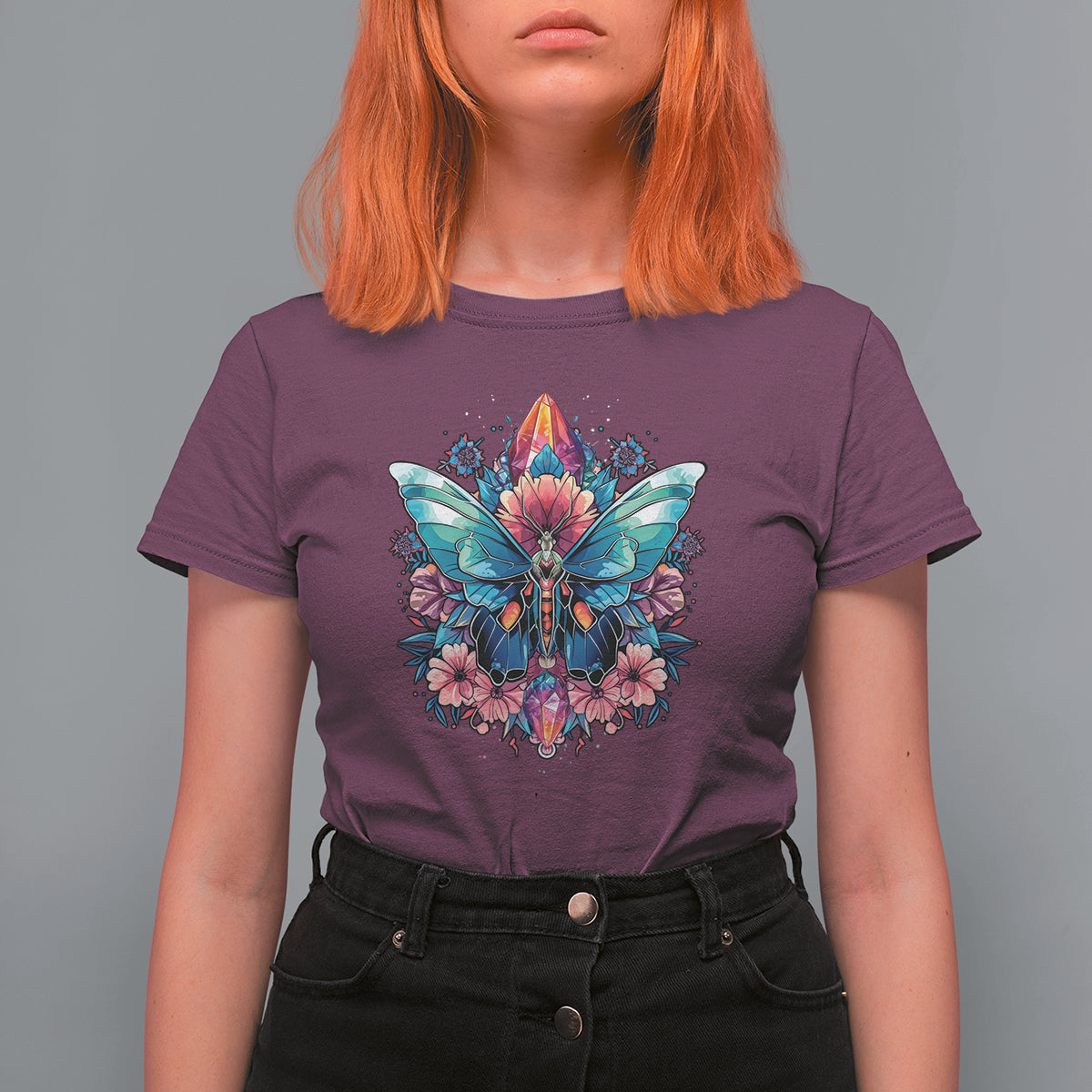 Colorful Witchy Crystal Luna Moth Occult Nature Inspired Astronomy Moth T-Shirt for Women, Moth Art, Spiritual Moth T Shirt For Women - Wonder Print Shop