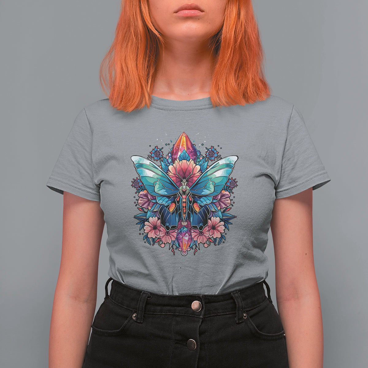 Colorful Witchy Crystal Luna Moth Occult Nature Inspired Astronomy Moth T-Shirt for Women, Moth Art, Spiritual Moth T Shirt For Women - Wonder Print Shop