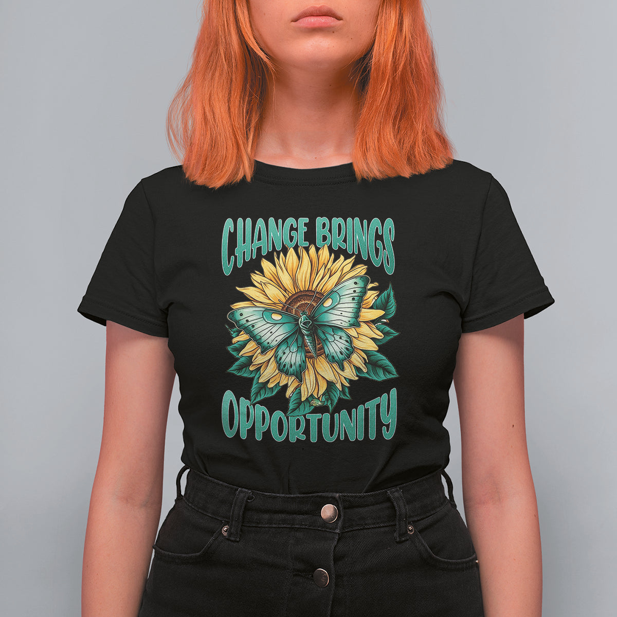 Botanical Sunflower Change Brings Opportunity Actias Luna Moth T-Shirt for Women, Moth Spirituality for Insect Lover T Shirt For Women - Wonder Print Shop