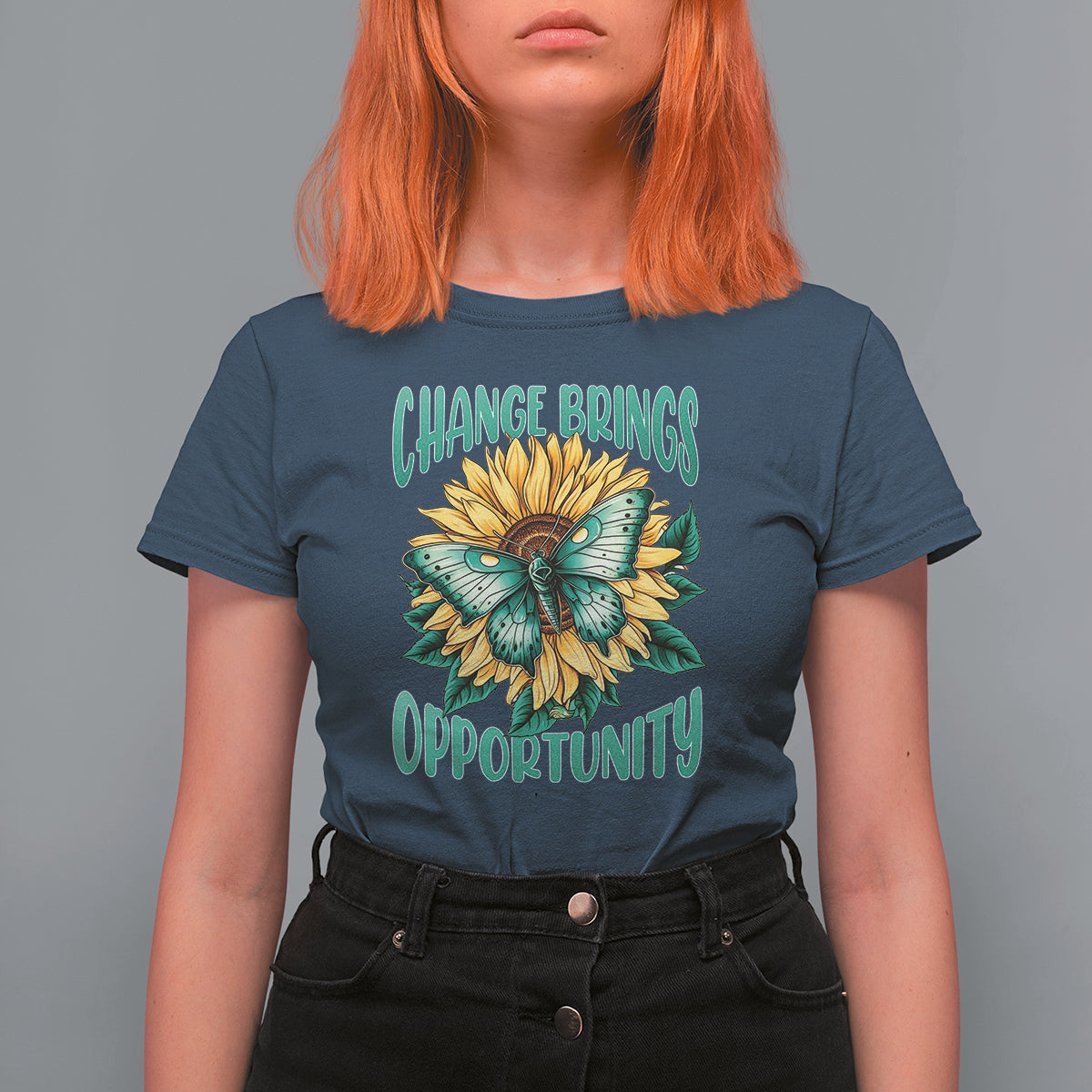 Botanical Sunflower Change Brings Opportunity Actias Luna Moth T-Shirt for Women, Moth Spirituality for Insect Lover T Shirt For Women - Wonder Print Shop
