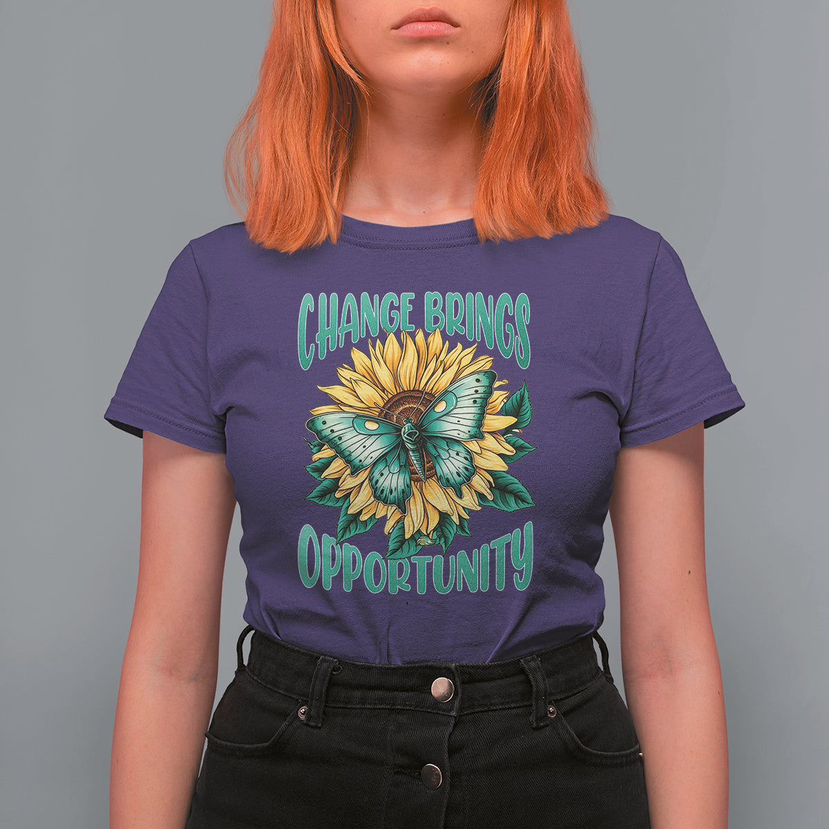 Botanical Sunflower Change Brings Opportunity Actias Luna Moth T-Shirt for Women, Moth Spirituality for Insect Lover T Shirt For Women - Wonder Print Shop