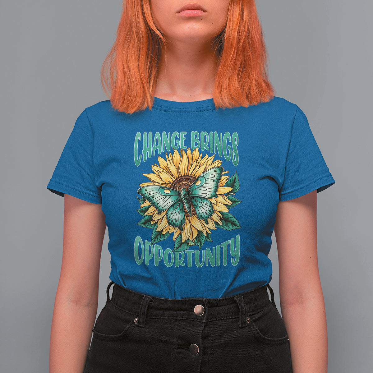 Botanical Sunflower Change Brings Opportunity Actias Luna Moth T-Shirt for Women, Moth Spirituality for Insect Lover T Shirt For Women - Wonder Print Shop