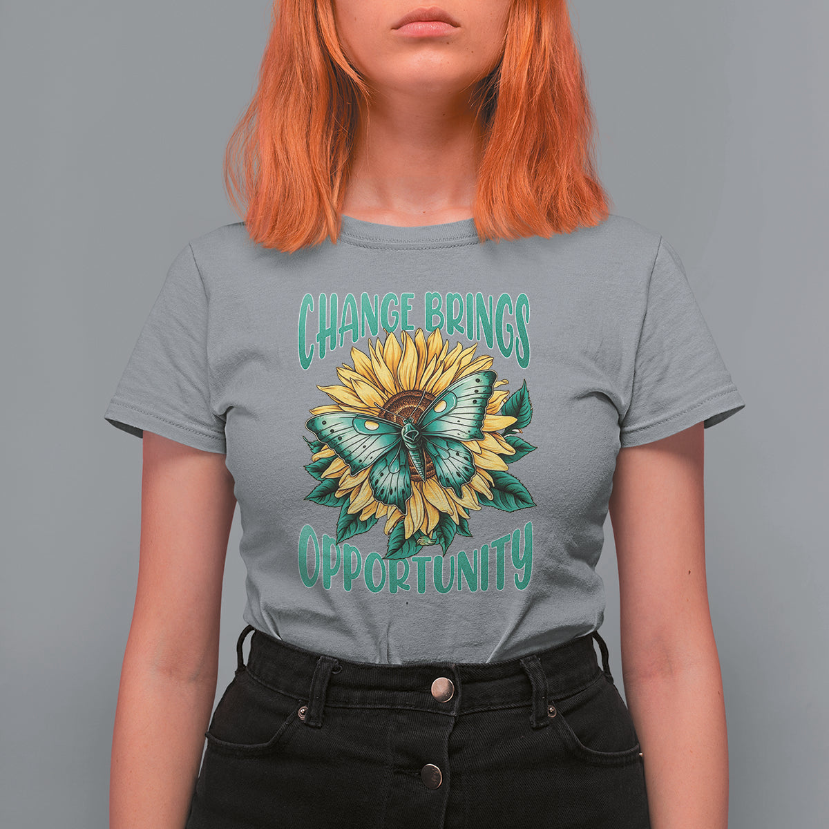 Botanical Sunflower Change Brings Opportunity Actias Luna Moth T-Shirt for Women, Moth Spirituality for Insect Lover T Shirt For Women - Wonder Print Shop