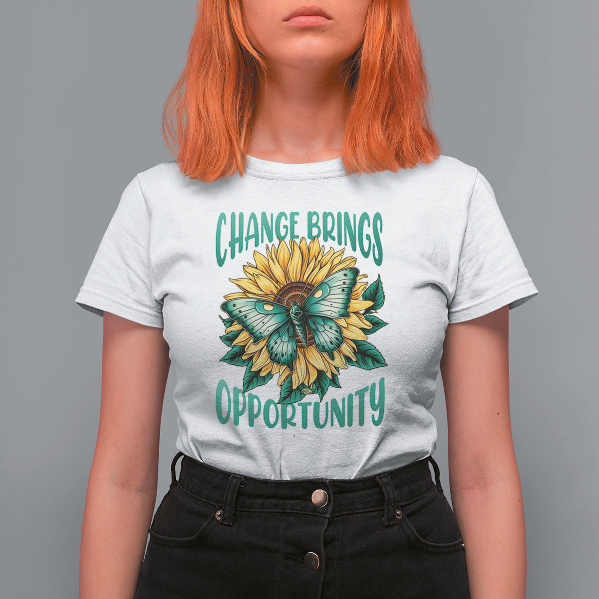 Botanical Sunflower Change Brings Opportunity Actias Luna Moth T-Shirt for Women, Moth Spirituality for Insect Lover T Shirt For Women - Wonder Print Shop