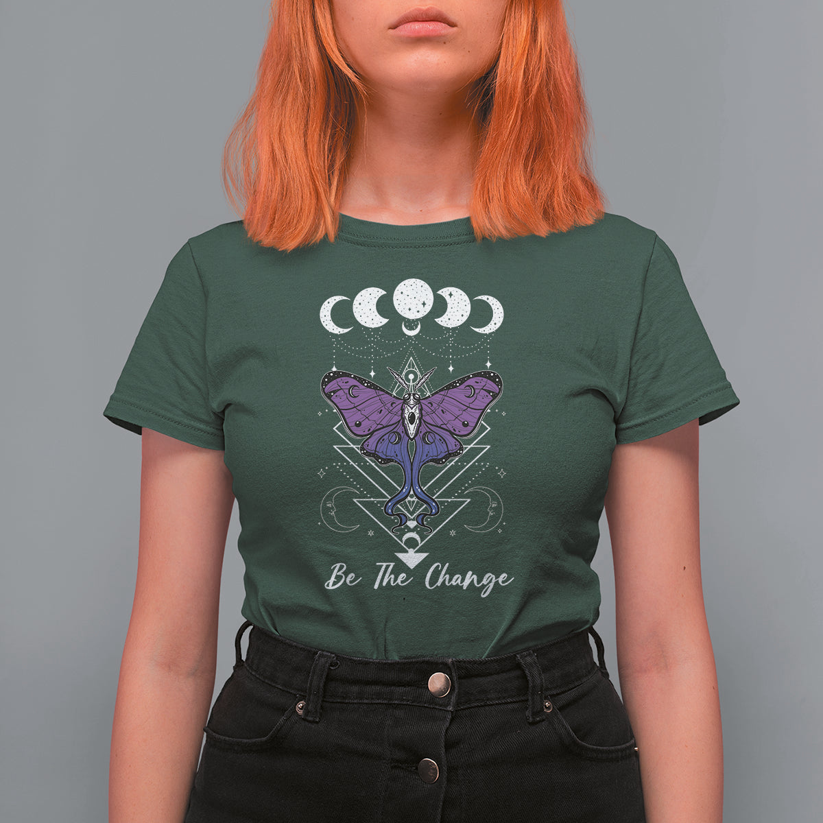 Geometry Celestial Luna Moth Be The Change Bisexual Pride Flag Luna Moth Moon Phases T-Shirt for Women, Luna Moth T Shirt For Women - Wonder Print Shop