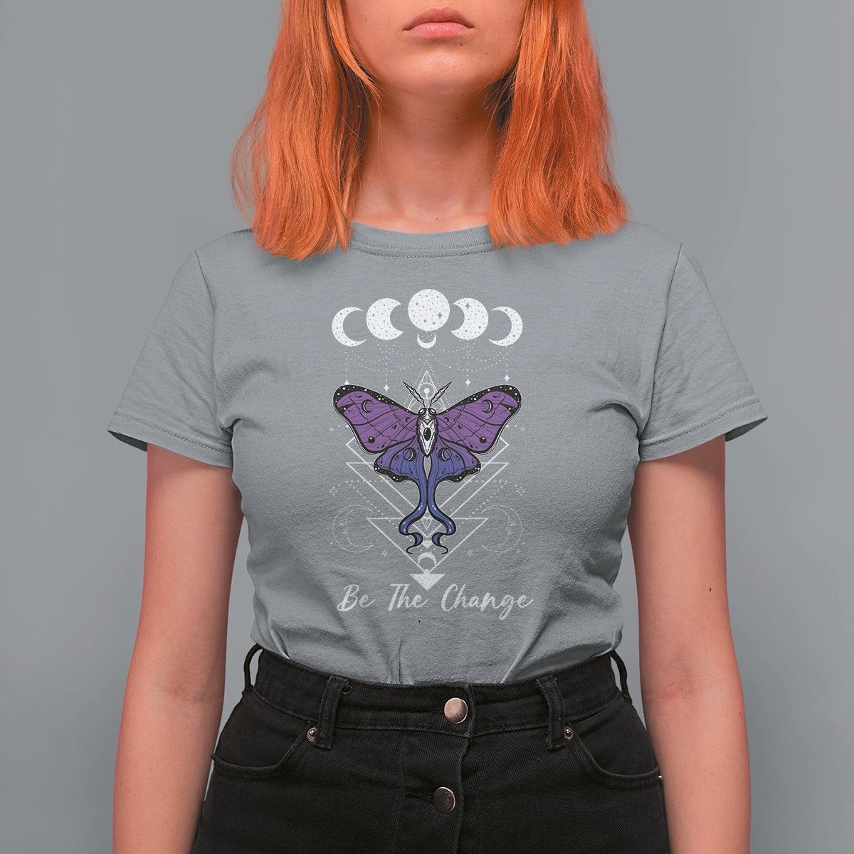 Geometry Celestial Luna Moth Be The Change Bisexual Pride Flag Luna Moth Moon Phases T-Shirt for Women, Luna Moth T Shirt For Women - Wonder Print Shop