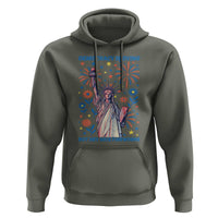 Funny Democracy Is Dying But Hey Nice Fireworks Hoodie Statue of Liberty Red and White Patriotic 4th of July