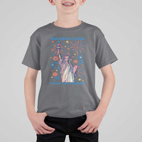 Funny Democracy Is Dying But Hey Nice Fireworks T Shirt For Kid Statue of Liberty Red and White Patriotic 4th of July