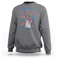 Funny Democracy Is Dying But Hey Nice Fireworks Sweatshirt Statue of Liberty Red and White Patriotic 4th of July