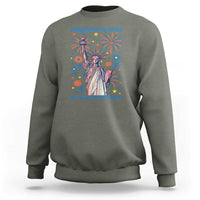 Funny Democracy Is Dying But Hey Nice Fireworks Sweatshirt Statue of Liberty Red and White Patriotic 4th of July