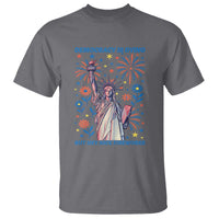 Funny Democracy Is Dying But Hey Nice Fireworks T Shirt Statue of Liberty Red and White Patriotic 4th of July