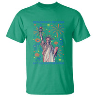 Funny Democracy Is Dying But Hey Nice Fireworks T Shirt Statue of Liberty Red and White Patriotic 4th of July