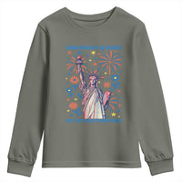 Funny Democracy Is Dying But Hey Nice Fireworks Youth Sweatshirt Statue of Liberty Red and White Patriotic 4th of July