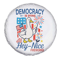 Funny Patriotic Duck Holding Firework Spare Tire Cover Funny Democracy Is Dying But Hey Nice Fireworks 4th Of July