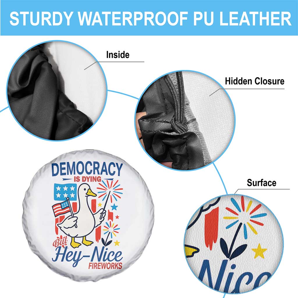 Funny Patriotic Duck Holding Firework Spare Tire Cover Funny Democracy Is Dying But Hey Nice Fireworks 4th Of July